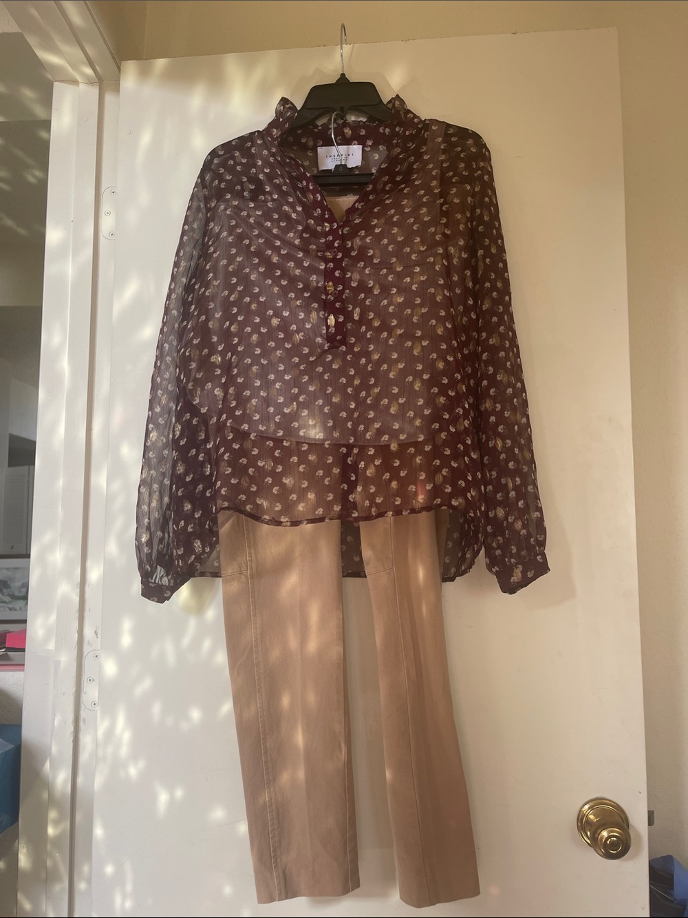 The Shirt Sheer Brown Women's Blouse - Size S and Ralph Lauren Tan Pants - S 12